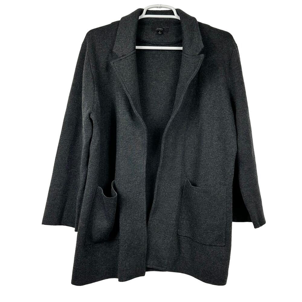 J. Crew Sophie Open- Front Sweater Blazer Gray Large Wool Blend